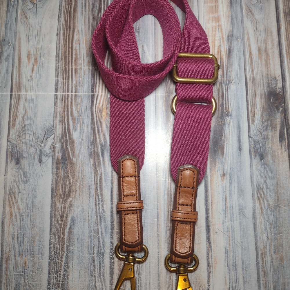 FOSSIL 47” Tan Leather Purple Canvas Adjustable Replacement Crossbody Strap